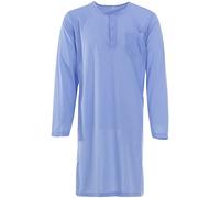 Lucky Herren Nachthemd Langarm Uni Rundhals Tasche Knöpfe, Farbe:blau, Größe:M