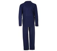 Lucky Herren Pyjama Langarm Two Dots Buttons Schlafanzug Tasche Knöpfe Brusttasche, Farbe:Navy, Größe:M