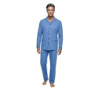 Lucky Herren Pyjama Set 2 TLG. Schlafanzug Langarm Baumwolle, Farbe:blau, Größe:XL