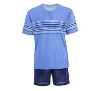 Lucky Herren Pyjama Set Shorty Kurzarm Streifen Knöpfe, Farbe:blau, Größe:L