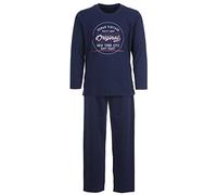 Lucky Herren Pyjama Set Vintage Langarm Schlafanzug Baumwolle, Farbe:Navy, Größe:3XL