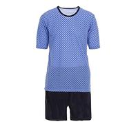 Lucky Herren Pyjama Shorty Emblem Schlafanzug Set M-2XL Baumwolle, Farbe:blau, Größe:M