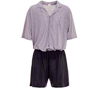 Lucky Herren Pyjama Shorty Klassisch mit Knopfleiste Set M-5XL Baumwolle-Mix, Farbe:grau, Größe:M