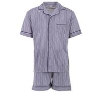 Lucky Herren Pyjama Shorty Kurzarm Bordüre Schlafanzug M-2XL, Farbe:grau, Größe:M