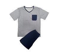 Lucky Herren Pyjama Shorty Maritime Streifen Schlafanzug Set M-5XL Baumwolle Übergröße, Farbe:Navy, Größe:L