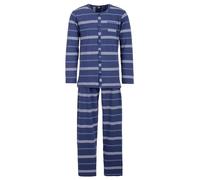 Lucky Herren Pyjama Streifen Muster Langarm Schlafanzug Baumwolle durchgeknöpft M-2XL, Farbe:blau, Größe:XL