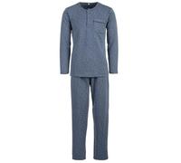 Lucky Herren Thermo Pyjama Cross-Over Langarm Schlafanzug Set Baumwollmix M - 2XL Knopfleiste, Farbe:Grau, Größe:XXL