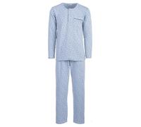 Lucky Herren Thermo Pyjama Cross-Over Langarm Schlafanzug Set Baumwollmix M - 2XL Knopfleiste, Farbe:hellgrau, Größe:L