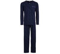 Lucky Herren Thermo Pyjama Cross-Over Langarm Schlafanzug Set Baumwollmix M - 2XL Knopfleiste, Farbe:Navy, Größe:M
