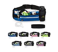 Lucky Humans Laufgürtel für Sport, Joggen & Laufen mit Handy-Tasche blau - Damen & Herren Bauchtasche mit Flaschen & Handy-Halterung - Trinkgürtel Running & Walking Belt - Jogging & Lang-Lauf Zubehör