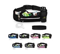 Lucky Humans Laufgürtel Sport, Joggen & Laufen mit Handy-Tasche schwarz - Damen & Herren Bauchtasche mit Flaschen & Handy-Halterung - Trinkgürtel Running & Walking Belt - Jogging & Lang-Lauf Zubehör