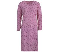 Lucky Nachthemd Blumen Damen Langarm Schlafshirt Knöpfe Blüten M-2XL, Farbe:Altrosa, Größe:XL