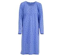 Lucky Nachthemd Damen Langarm Blüten 3XL-6XL Knöpfe Übergröße Baumwolle Schlafshirt, Farbe:blau, Größe:3XL