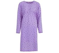 Lucky Nachthemd Damen Langarm Blüten 3XL-6XL Knöpfe Übergröße Baumwolle Schlafshirt, Farbe:Flieder, Größe:3XL