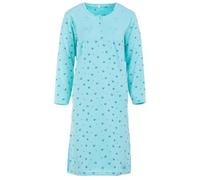 Lucky Nachthemd Damen Thermo Langarm mit Herzchen und Blüten Motiv Abnäher unterhalb der Brust Stickerei & Knopfleiste, Farbe:Mint, Größe:XXL