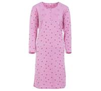 Lucky Nachthemd Damen Thermo Langarm mit Herzchen und Blüten Motiv Abnäher unterhalb der Brust Stickerei & Knopfleiste, Farbe:pink, Größe:XL