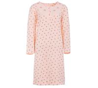 Lucky Nachthemd Damen Thermo Langarm mit Herzchen und Rosen Motiv Abnäher unterhalb der Brust Stickerei & Knopfleiste, Farbe:apricot, Größe:L