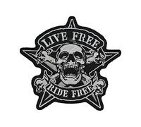 Lucky Patches, Aufnäher, Applikation, Aufbügler, Iron on Patch - Live Free Ride Free, Pirate, Skullhead, Totenkopf, Biker, Motorrad 10 x 10 cm