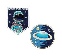 Lucky Patches, Aufnäher, Applikation, Aufbügler, Iron on Patch - Space Explorer, Astronaut, Raumfahrt, NASA, Weltraum, (Set 2pcs)