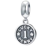 Lucky Penny 1 Dangle Charms, 925 Sterling Silber UK Glück Geld Münze Anhänger mit vier Blatt Klee antike Perlen, passen Pandora Geburtstag Armband, Geschenke für Tochter/Sohn/Mama