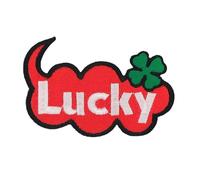 Lucky Rot Kleeblatt Aufnäher zum aufbügeln oder aufnähen Bügelbild Aufbügler für Kleidung gestickter Bügelpatch Applikation Glück Sprechblase Patch Größe 8,2 x 5,4 cm