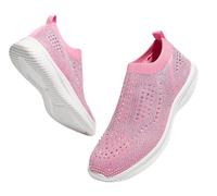LUCKY STEP Damen-Laufschuhe mit Strass-Mesh zum Hineinschlüpfen, Modisch, Atmungsaktiv, Funkelnde Glitzer-Sneaker (Rosa, 7US-37EU-4UK)