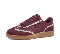 LUCKY STEP Damen Sneakers mit Spitze & Organza-Band | Vintage-Design mit Dicker Gummisohle | Bequeme Freizeitschuhe im Trend-Look für Alltag & Stadt (Bordeaux, 6US-36EU-3UK)