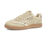 LUCKY STEP Damen Sneakers mit Spitze & Organza-Band | Vintage-Design mit Dicker Gummisohle | Bequeme Freizeitschuhe im Trend-Look für Alltag & Stadt (Beige/Gold, 8.5US-39EU-6UK)