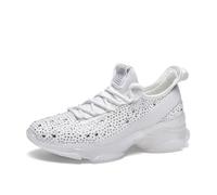 LUCKY STEP Damen Strass Sneaker Glitzer Mode Slip-on Turnschuhe (Weiß, 8US-38EU-5UK)