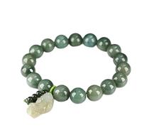 Lucky Wealth Jade Feng Shui Maskottchen Armband für Männer und Frauen - Natürliche Smaragd Perlen Armreif für Geld und Glück