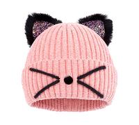 LUCKYBUNNY Mütze für Damen und Mädchen, niedliche Katzenohren, gehäkelt, Strickmütze, Farbiger Pailletten-Stil - Pink, Einheitsgröße