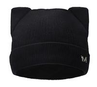 LUCKYBUNNY Mütze mit Katzenohren für Frauen und Mädchen, Herbst Winter Strickmanschette Beanie Hip Hop Mütze Katze Häkelmütze Skimütze, Schwarz, One Size