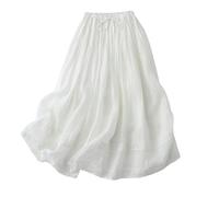 LUCKYGET Damen Rock Eleganter Fashionn -Baumwoll -leinenrock Taille Doppelschicht Langer Rock Frauen Frühling Sommer Dünner Gestickter Rock-Weiss-XXL