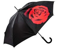 LUCKYWEATHER Regenschirm Stockschirm Damen Motiv Red Rose on Black Auf-Automatik I Stockregenschirm groß und stabil sowie hochwertig verarbeitet I Regenschirme mit UV-Schutz