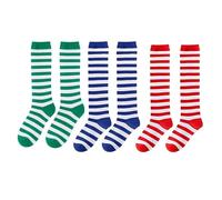 LUDHEP Streifen Ringel Kniestrümpfe, 3 Paar, Klassische Ringelsocken, ringelsocken rot weiß, ringelsocken damen, für Party Stützen Kostüm Halloween, Einheitsgröße