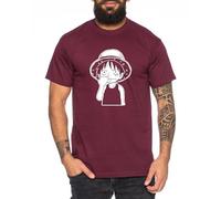 Luffy Nose - Herren T-Shirt Straw Hat Luffy Zoro One Monkey D. Pirat Ace Piece Goku Anime Ruffy, Größe:XL, Farbe:Weinrot