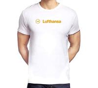 Lufthansa Airline Black Graphic Tee Shirt Mens Short Sleeve Cotton T-Shirt Fashion T Shirt Casual Tops Clothing White S