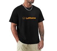 Lufthansa Airline Black Graphic Tee Shirt Mens Sht Sleeve Cotton T-Shirt Fashion T Shirt Casual Tops Black M