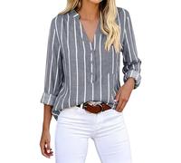 Luftige Oberteile Damen Shirt Weisse Lila Weiss Damenshirts Mollige Streifenbluse Aus Hochwertig Asiatische Puffärmel Chiffonblusen Plissee Cooles Animal Weiten Hellgraue Weit Schmetterlingsärmel