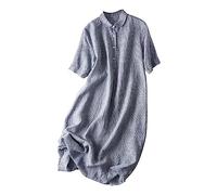 Luftige Sommerkleider Lang, Leinenkleid Damen Knielang Sommer Boho Style Musselinkleid Baumwollkleid Baggy Leinen Sommerkleid Strandkleid Baggy Luftige a Linie Sommerkleider Freizeitkleider