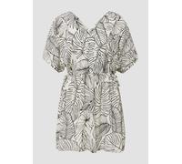 Longtunika S.OLIVER, Damen, Gr. 38, schwarz (creme, schwarz), Crêpe, Obermaterial: 100% Viskose, bedruckt, figurumspielend ca. Mitte Oberschenkel, tiefer V-Ausschnitt, weit, Tuniken, aus gekreppter Vi