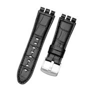 LUGEMA 23 Mm Echtes Kalbslederarmband Stahlverschluss Kompatibel Mit Swatch YOS440 449 448 401G Uhrenarmband Armband Armband Handgelenk Mann (Color : A Black, Size : 23mm silver clasp)