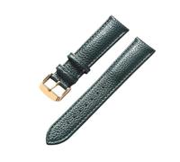 LUGEMA Echtes Leder Litschi-Muster, Weiches Lederarmband, Herren-Damen-Dornschließe, Elefantengrau, Aprikose, Lila, Uhrenarmband-Zubehör(Dark green gold,15mm)