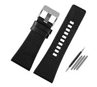 LUGEMA Echtes Lederarmband Kompatibel Mit Diesel DZ7396DZ1206 DZ1399 DZ1405 Uhrenarmband Litchi-Korn 22 24 26 27 28 30 32 34 Mm Armband (Color : Black silver clasp, Size : 34mm)