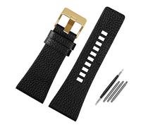 LUGEMA Echtes Lederarmband Kompatibel Mit Diesel DZ7396DZ1206 DZ1399 DZ1405 Uhrenarmband Litchi-Korn 22 24 26 27 28 30 32 34 Mm Armband (Color : Black gold clasp, Size : 34mm)