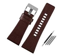LUGEMA Echtes Lederarmband Kompatibel Mit Diesel DZ7396DZ1206 DZ1399 DZ1405 Uhrenarmband Litchi-Korn 22 24 26 27 28 30 32 34 Mm Armband (Color : Brown silver clasp, Size : 24mm)