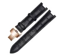 LUGEMA Echtes Lederarmband, Kompatibel Mit GC-Armbändern, 22 X 13 Mm, 20 X 11 Mm, Gekerbtes Armband Mit Butterfly-Schnalle Aus Edelstahl(Black rose gold,22-13mm)