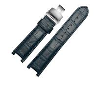 LUGEMA Echtes Lederarmband, Kompatibel Mit GC-Armbändern, 22 X 13 Mm, 20 X 11 Mm, Gekerbtes Armband Mit Butterfly-Schnalle Aus Edelstahl(Blue silver,22-13mm)