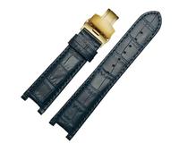 LUGEMA Echtes Lederarmband, Kompatibel Mit GC-Armbändern, 22 X 13 Mm, 20 X 11 Mm, Gekerbtes Armband Mit Butterfly-Schnalle Aus Edelstahl(Blue gold,20-11mm)