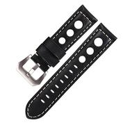 LUGEMA Lederarmband Armband 22mm Echtes Leder Uhrenarmband Atmungsaktiv 22mm 24mm(Black-Silver,20mm)